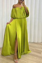 Sexy Formal Solid Slit Fold Off the Shoulder Evening Dress Dresses