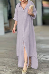 Casual Solid Buttons Turndown Collar Shirt Dress Dresses