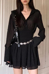 Sweet Elegant Solid Buckle Turndown Collar Waist Skirt Dresses