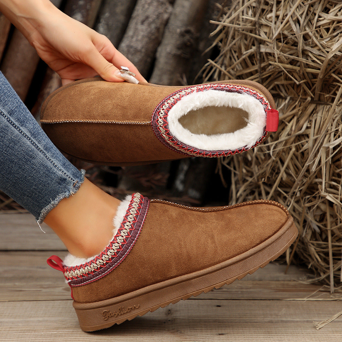 Casual Living Patchwork Solid Color Round Keep Warm Comfortable Shoes