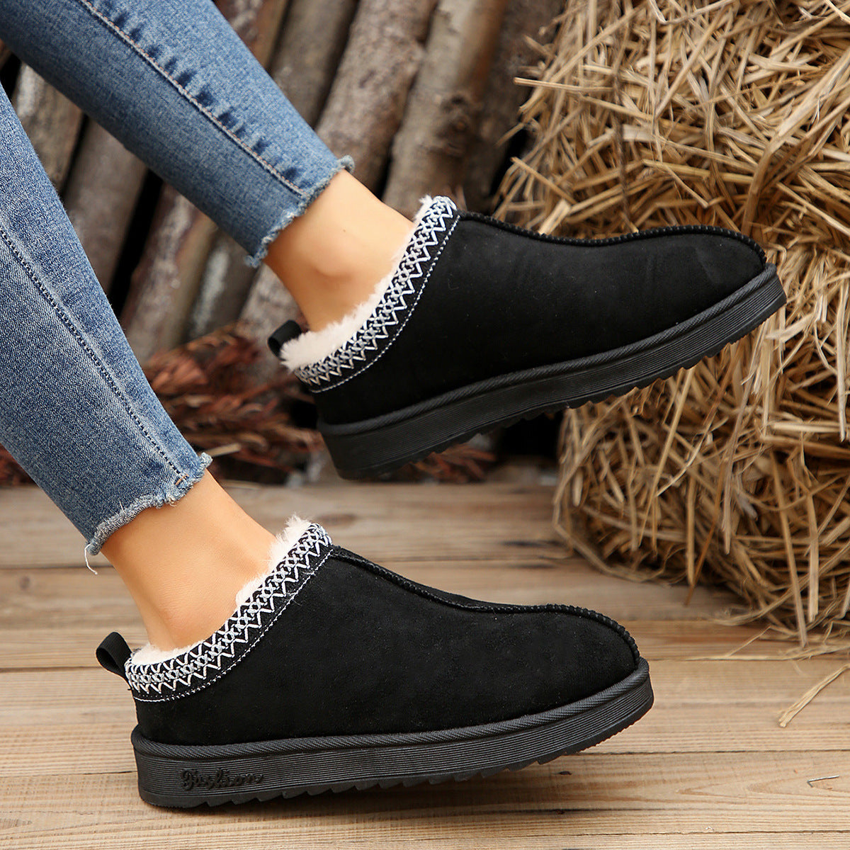 Casual Living Patchwork Solid Color Round Keep Warm Comfortable Shoes