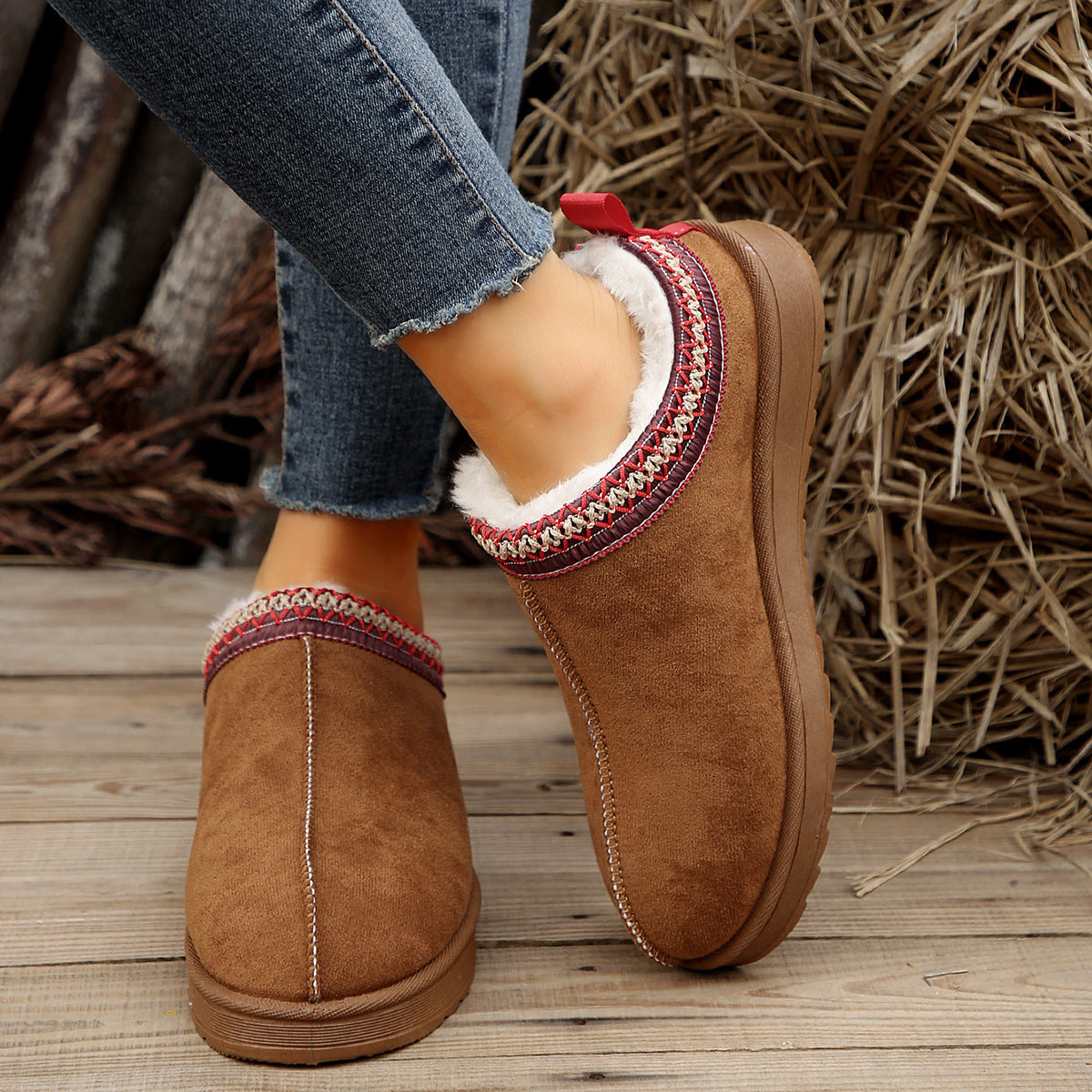 Casual Living Patchwork Solid Color Round Keep Warm Comfortable Shoes