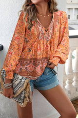 Elegant Floral Bandage V Neck Tops