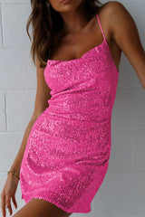 Sexy Party Solid Sequins Backless U Neck Sling Dress Dresses