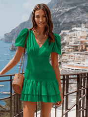 Always A Good Time Smocked Mini Dress - Green