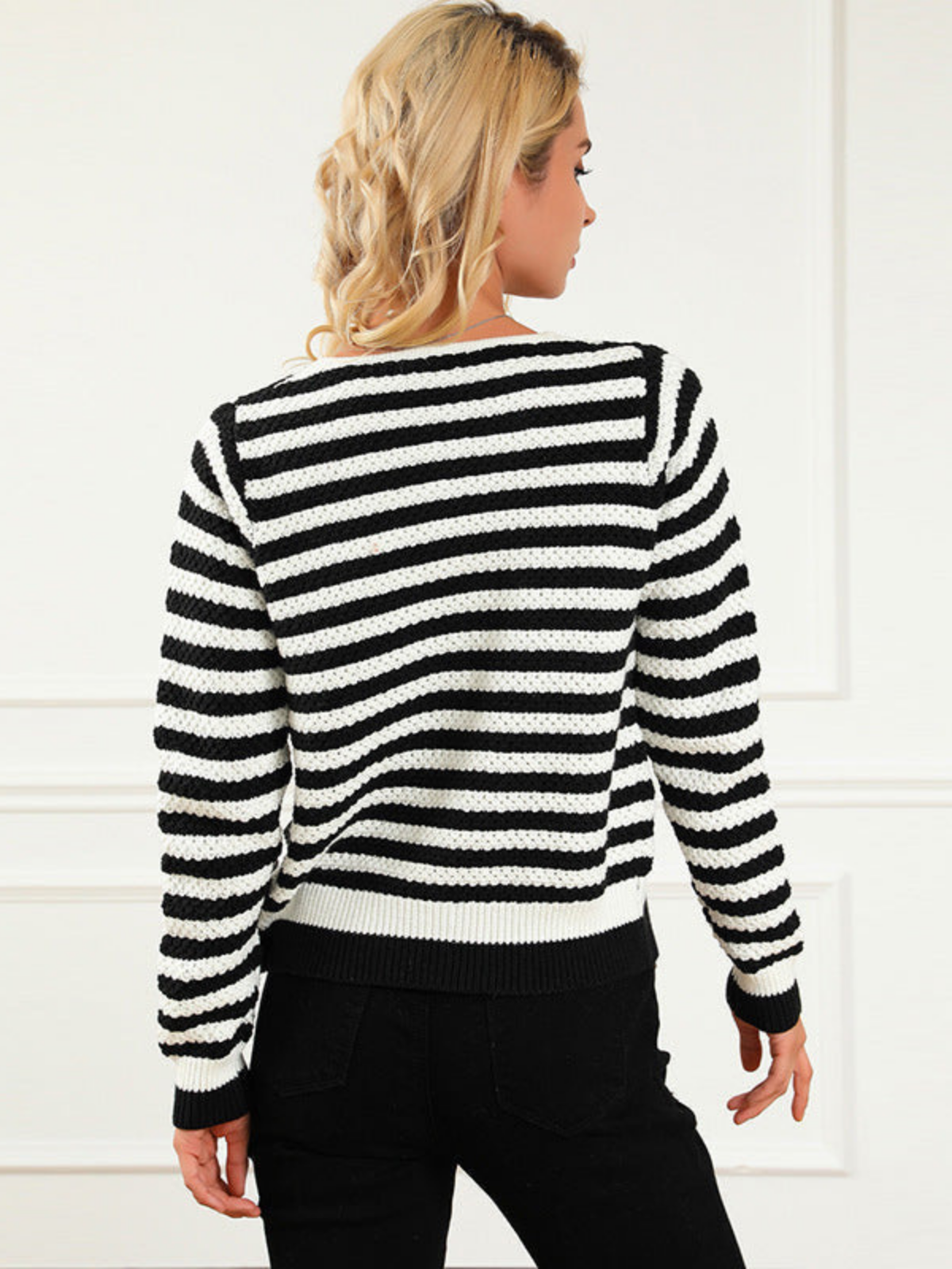 Black Wide Striped Cardigan