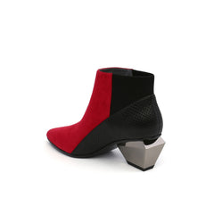 JADY ROSE | GEOMETRY-HEEL LEATHER ANKLE BOOT - RED