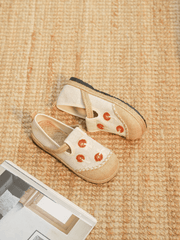 CACTUS ROSE | BLOSSOM EMBROIDERED LINEN ESPADRILLE LOAFER - BEIGE