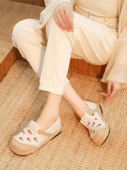 CACTUS ROSE | STAR EYE EMBROIDERED LINEN ESPADRILLE - APRICOT