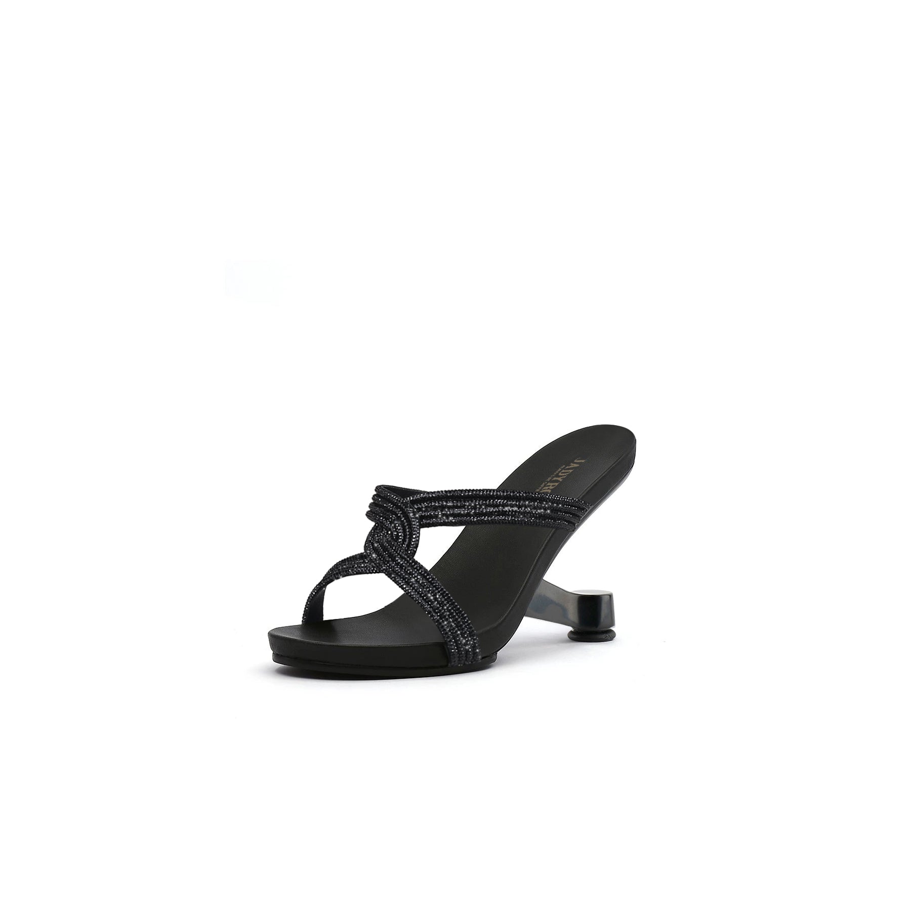 JADY ROSE | SHAMIRA SHIMMER STRAP LEATHER SANDAL- BLACK