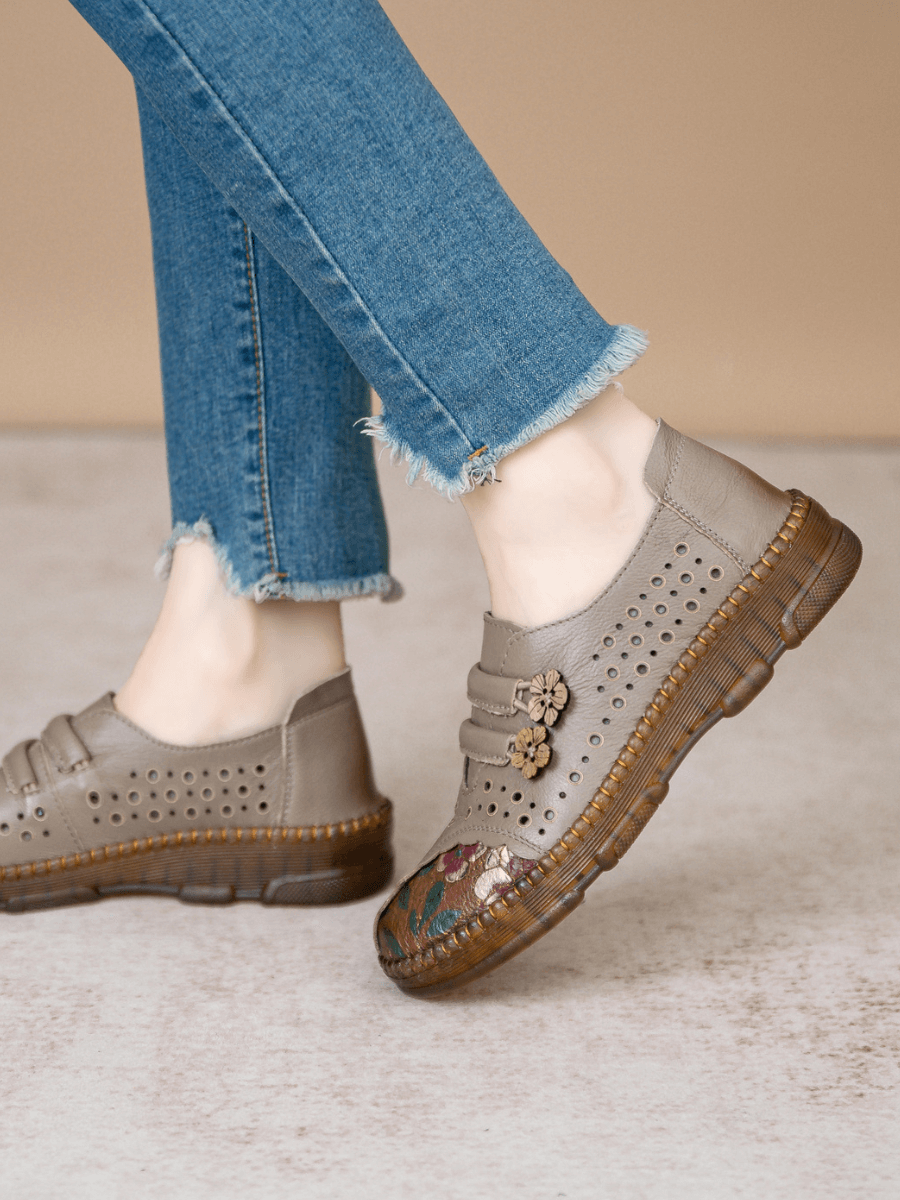 RUMOUR HAS IT | PERFORATED UPPER FLORAL EMBOSSED LEATHER LOAFER  - GREY