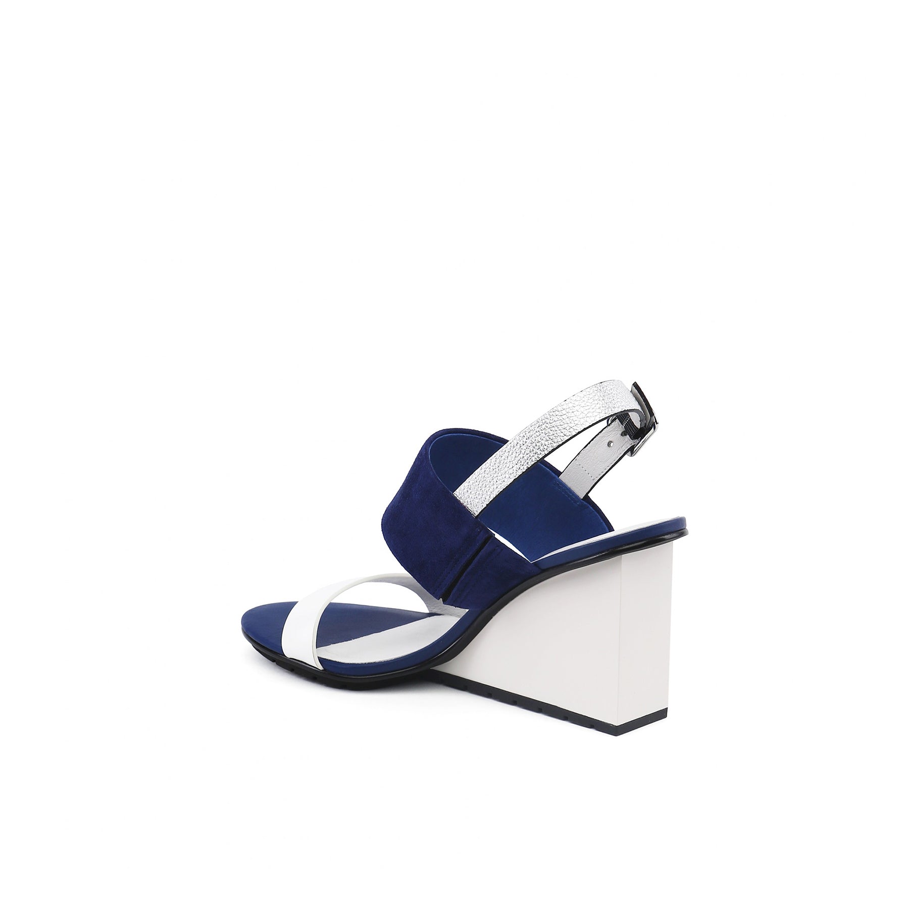 JADY ROSE | LEATHER SLINGBACK WEDGE SANDAL - NAVY