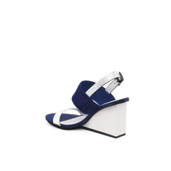 JADY ROSE | LEATHER SLINGBACK WEDGE SANDAL - NAVY