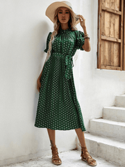 Evergreen Polka Dot Midi Dress - Green