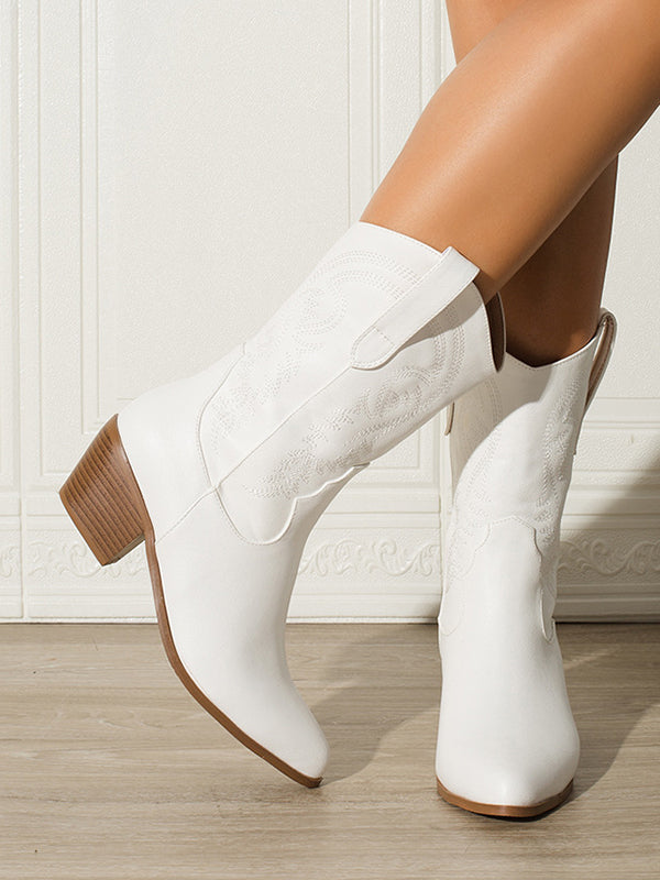 Pointed-Toe Split-Joint Boots Pumps