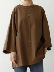 Flared Sleeves Long Sleeves Solid Color Round-Neck T-Shirts Tops