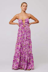 Beverly Printed Cut-out Maxi Slip Dress