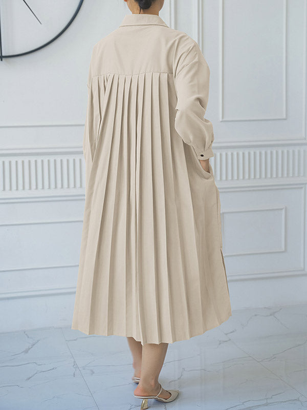 Loose Three-quarter Sleeves Buttoned Split-side Lapel Midi Dresses Shirt Dress