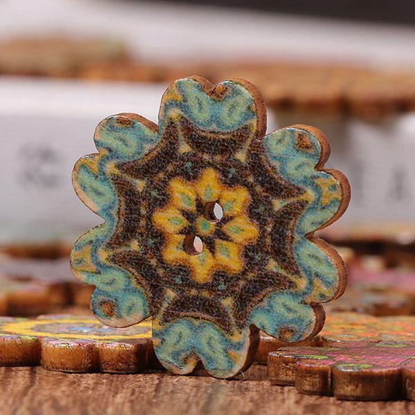 About 100Pcs Multi-Color Floral Pattern Buttons