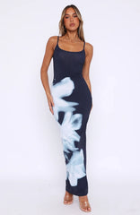 Suspenders Printed Slim Fit Maxi Dress