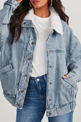 Casual Solid Patchwork Turndown Collar Long Sleeve Regular Denim Jacket