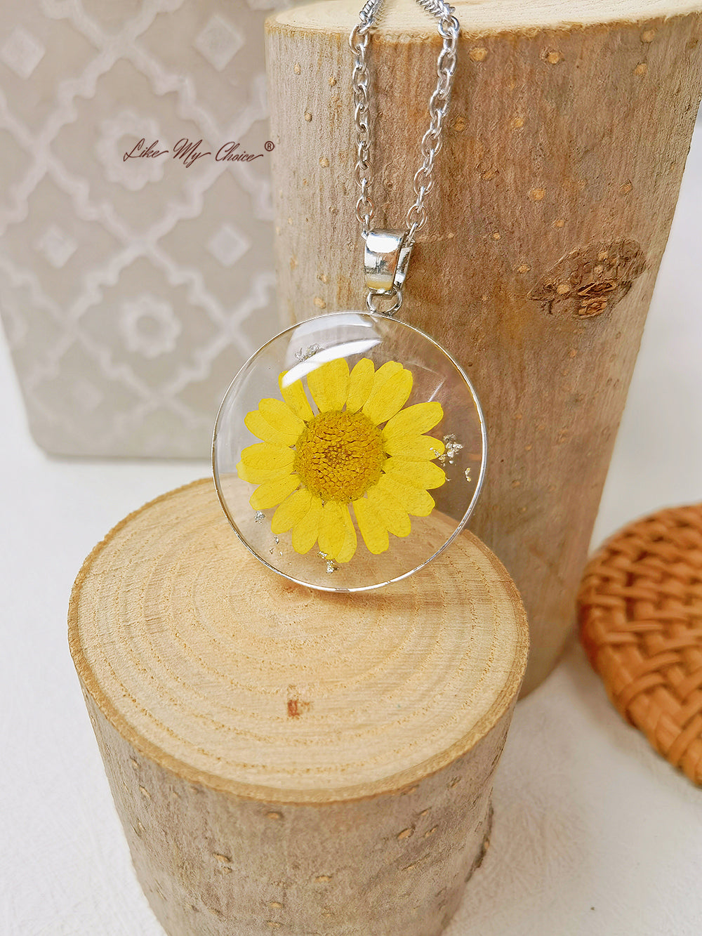 Resin Plant Necklace: Yellow Chrysanthemum Pendant