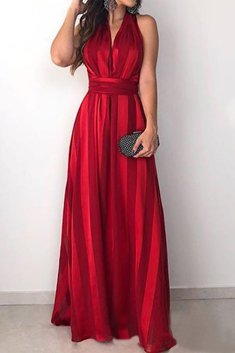 Sexy Formal Color Block Contrast V Neck Sleeveless Dress Dresses