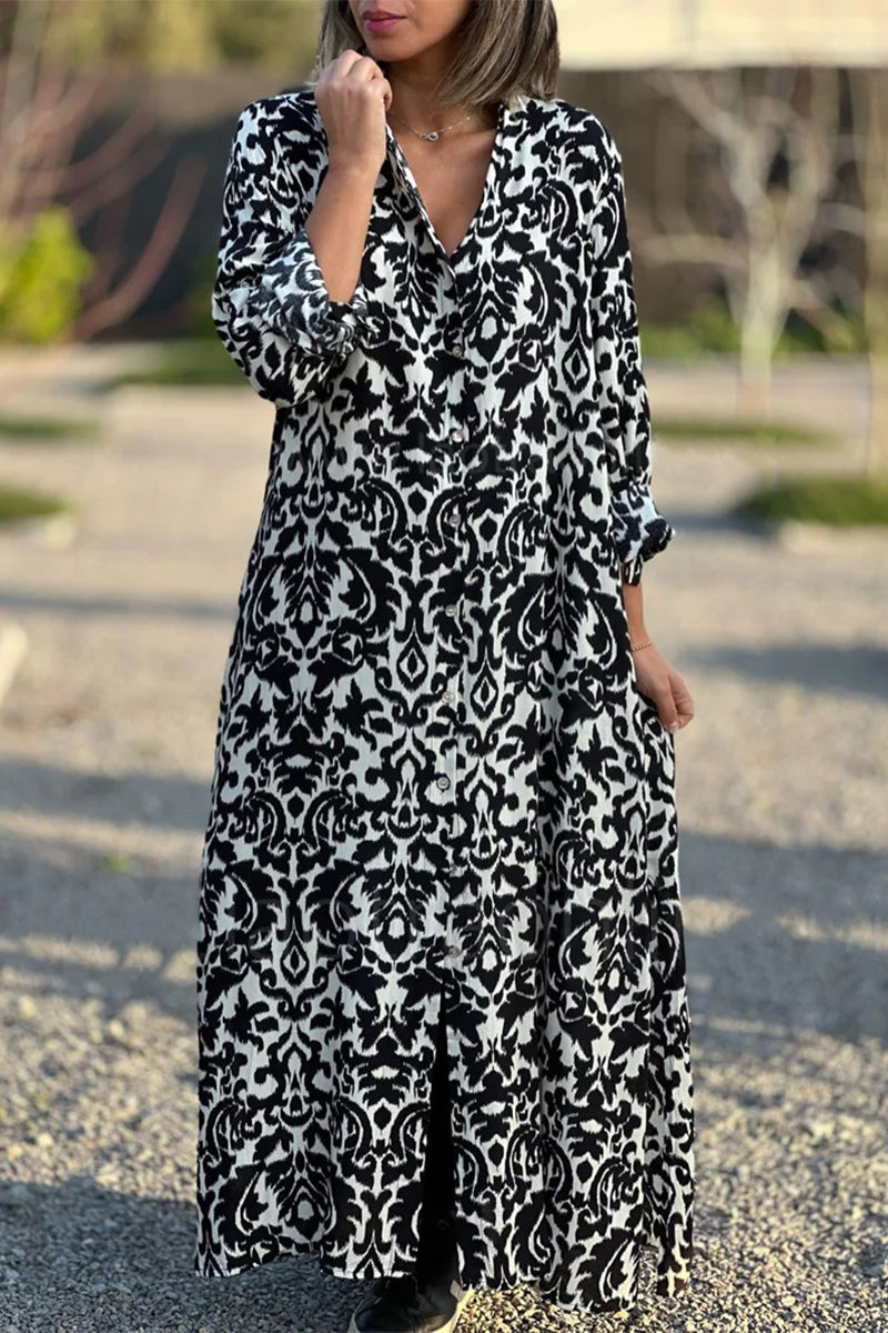 Casual Sweet Geometric Printing Turndown Collar Shirt Dress Dresses