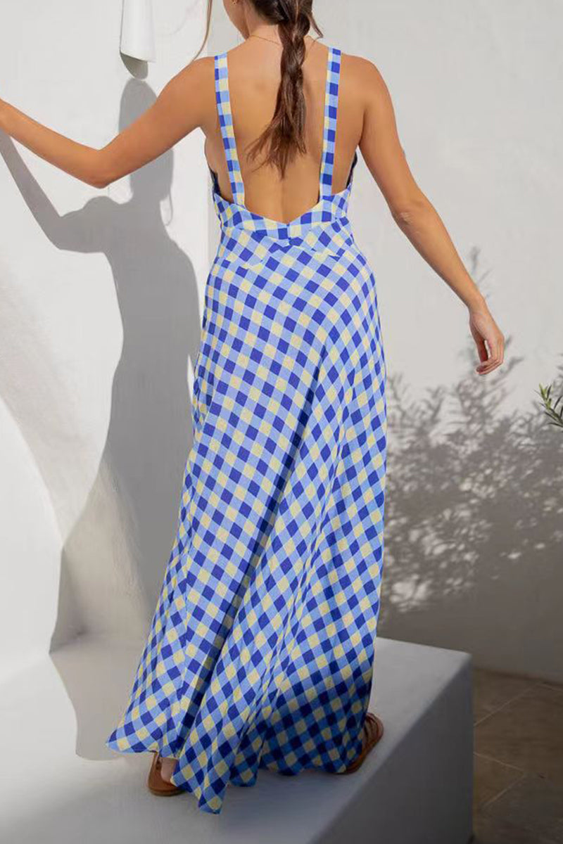 Sweet Vacation Geometric Printing V Neck Sleeveless Dress Dresses