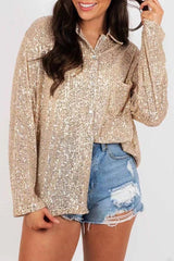 Casual Solid Sequins Turndown Collar Tops