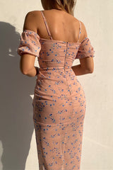 Sexy Floral Slit V Neck Irregular Dress Dresses