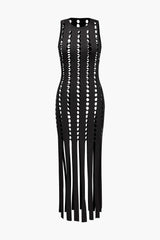 See-through Stripes Tank Midi Dress