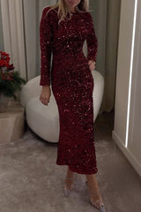 Celebrities Elegant Solid Sequins Sequined O Neck One Step Skirt Dresses(4 Colors)