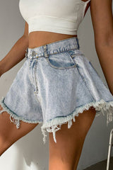 Sexy Solid Tassel Ripped High Waist Denim Shorts