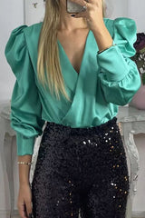 Celebrities Elegant Solid Fold V Neck Tops