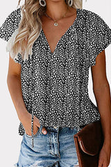 Casual Print Patchwork Frenulum V Neck Blouses(8 Colors)