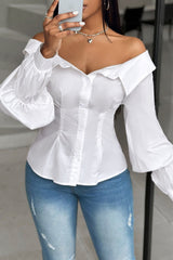 Casual Solid Buttons Off the Shoulder Tops