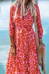 Casual Vacation Floral Frenulum Turndown Collar Shirt Dress Dresses