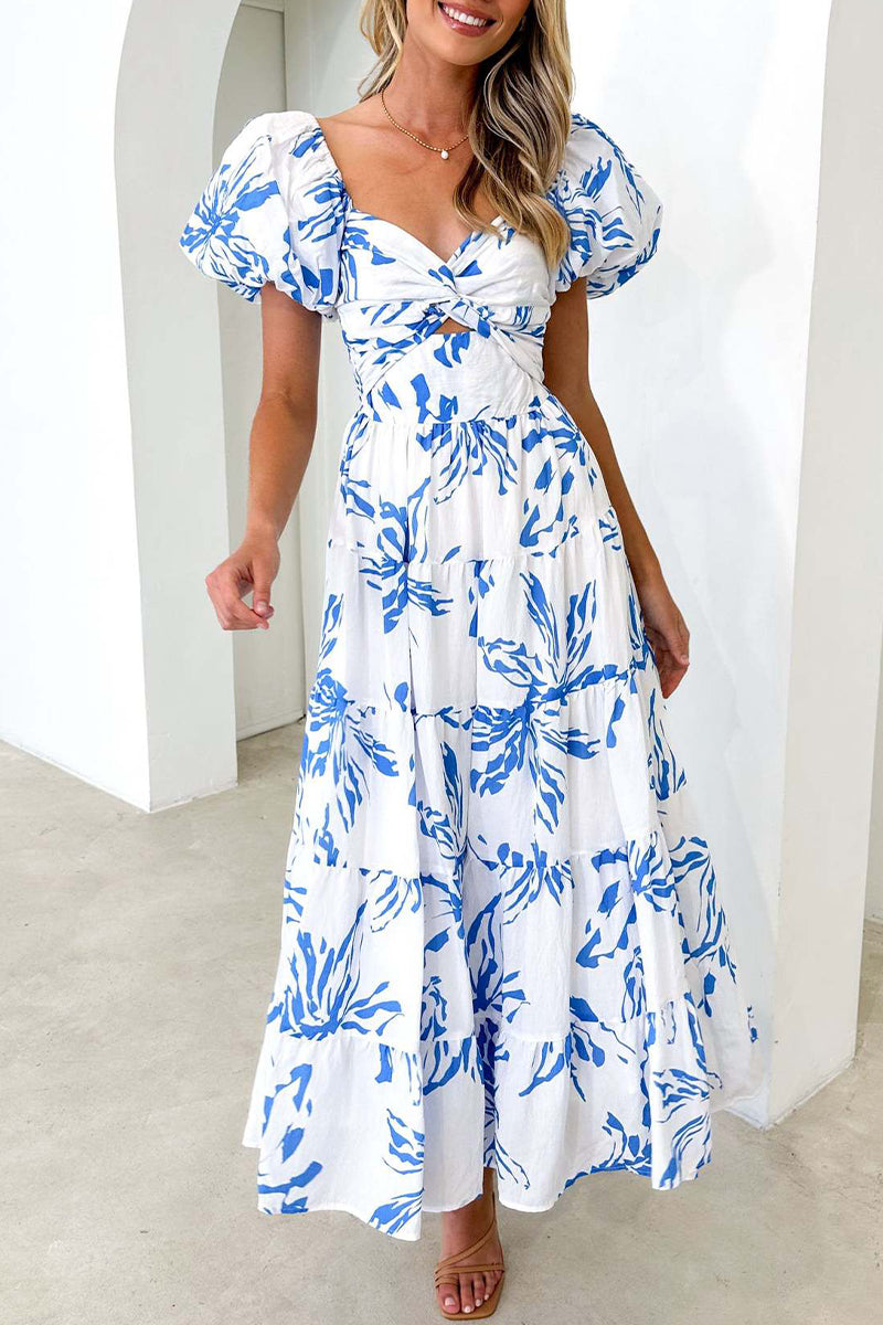 Sweet Elegant Floral Hollowed Out Off the Shoulder Printed Dress Dresses