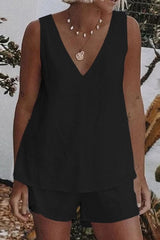 Daily Simplicity Solid V Neck Sleeveless Two Pieces(4 Colors)