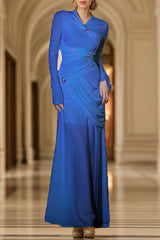 Elegant Solid Metal Accessories Decoration Fold O Neck Evening Dress Dresses(3 Colors)