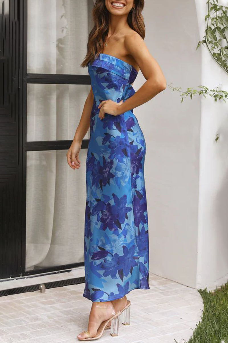 Celebrities Elegant Floral Backless Strapless Printed Dress Dresses