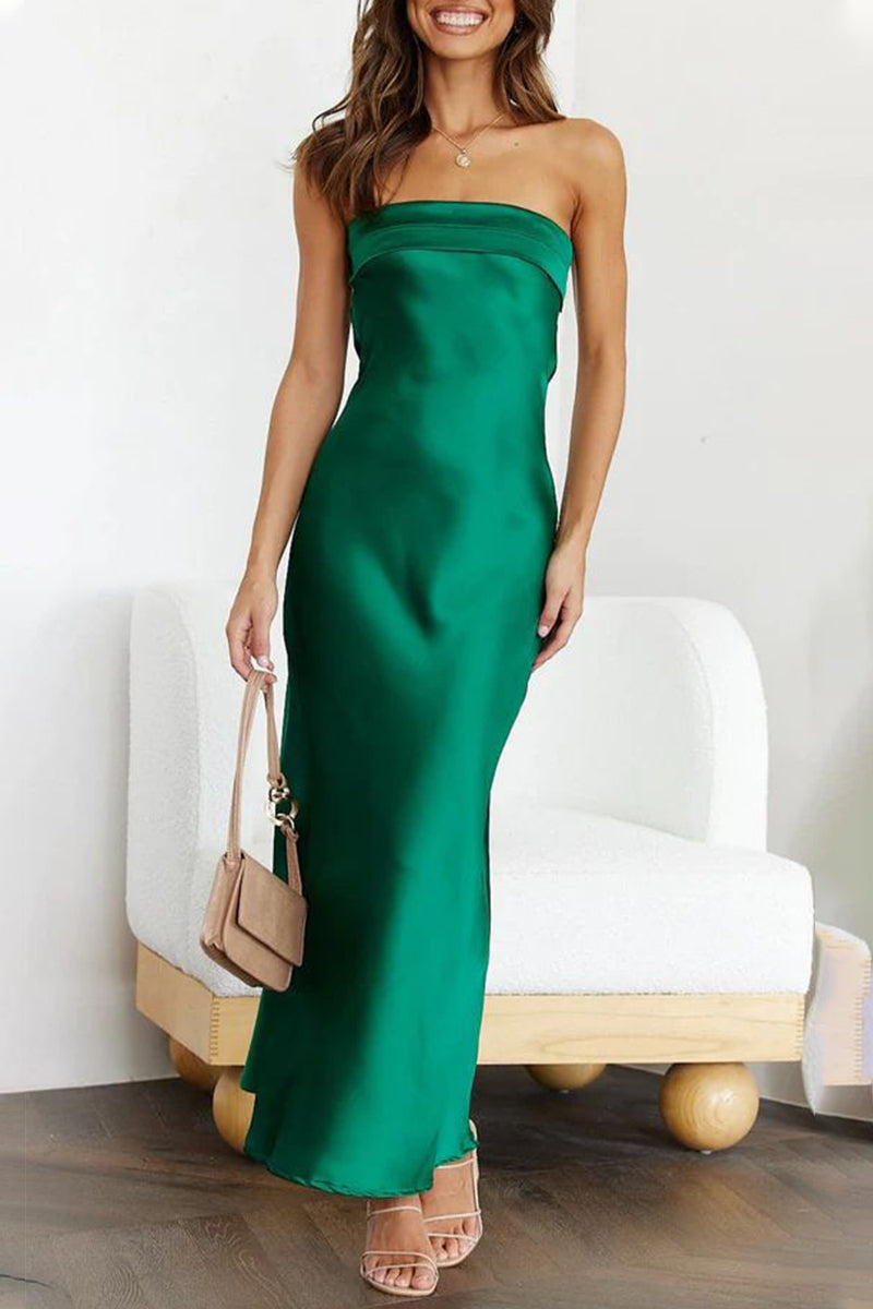 Celebrities Elegant Solid Backless Strapless One Step Skirt Dresses