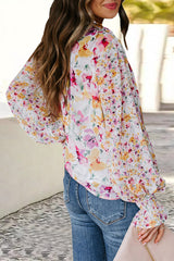 Sweet Elegant Floral Frenulum Buckle Mandarin Collar Tops