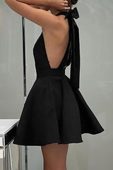 Elegant Solid Backless With Bow Halter Evening Dress Dresses