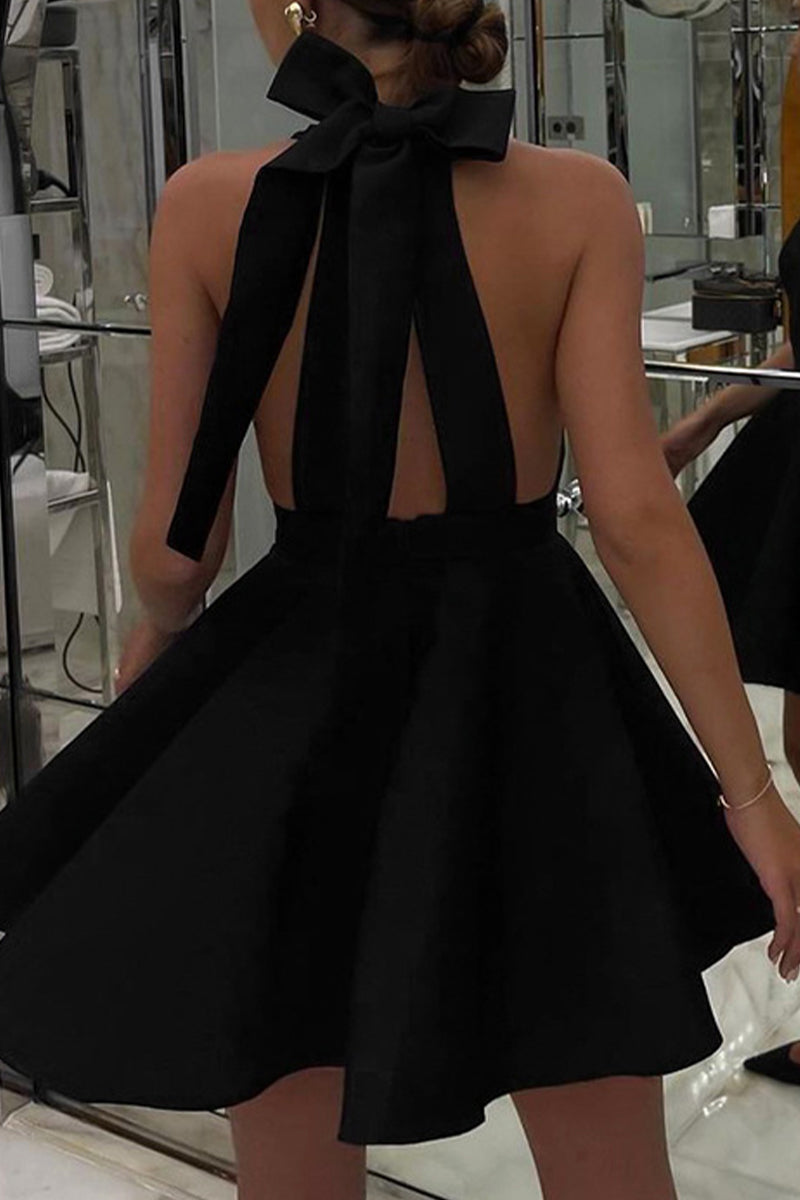 Elegant Solid Backless With Bow Halter Evening Dress Dresses