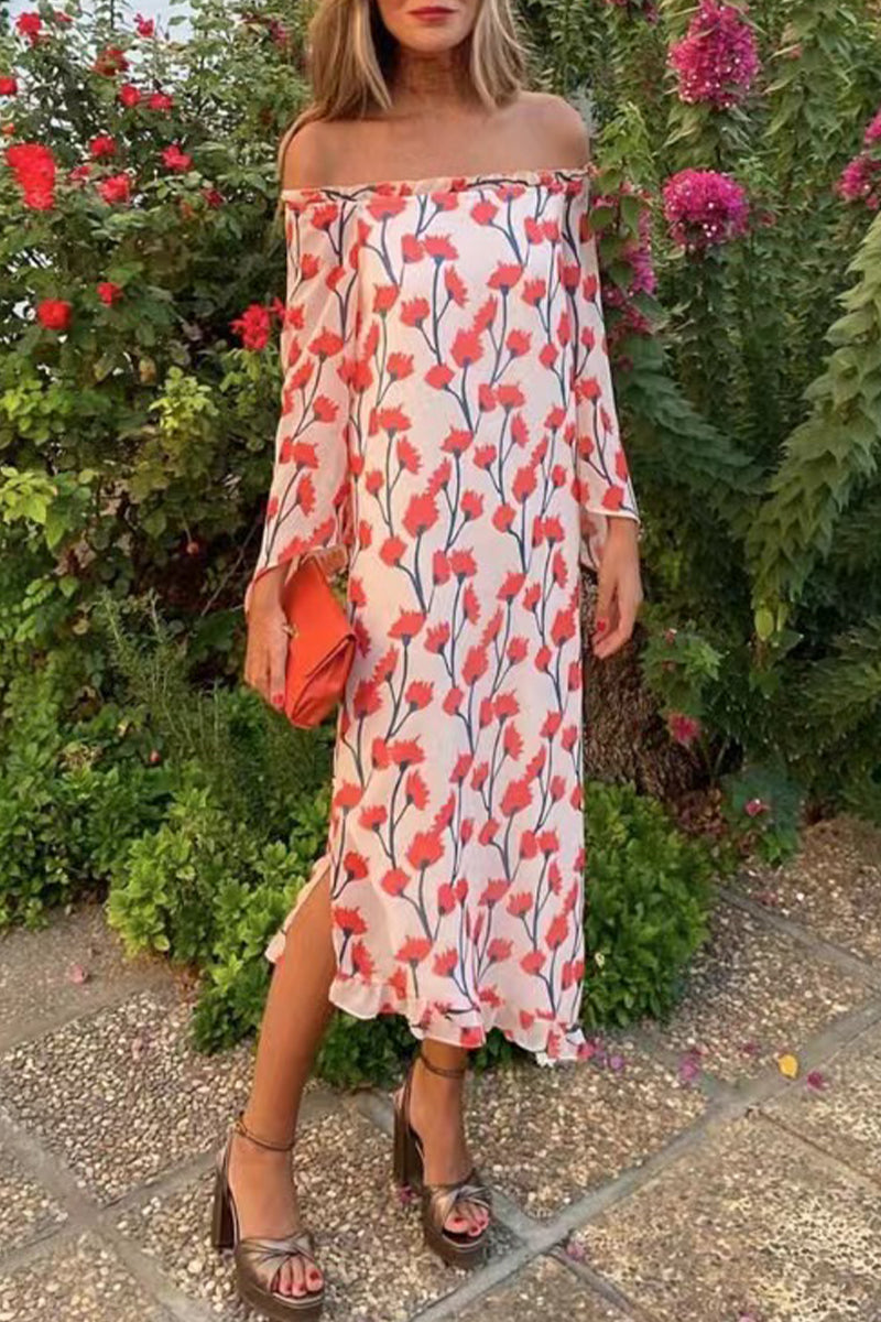 Sweet Vacation Floral Off the Shoulder Printed Dress Dresses