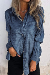 Casual Solid Sequined Turndown Collar Tops