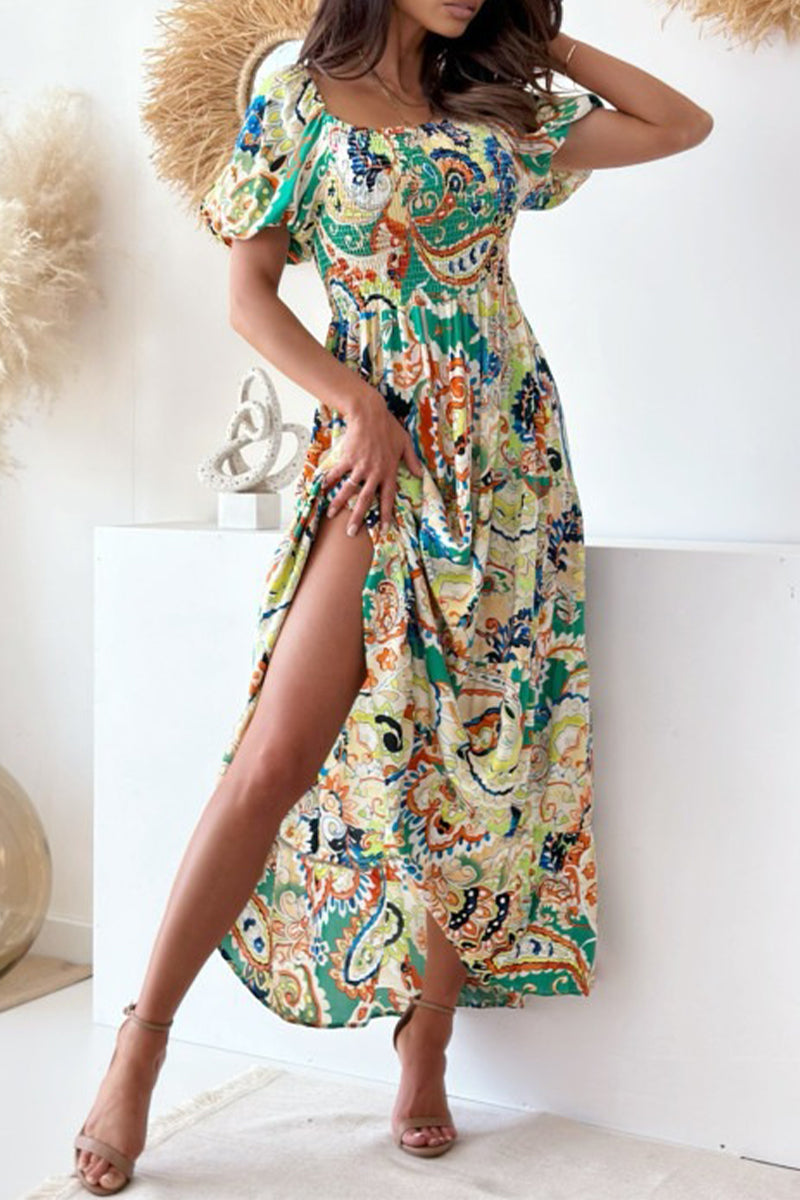 Sexy Vacation Floral Slit Off the Shoulder Printed Dress Dresses