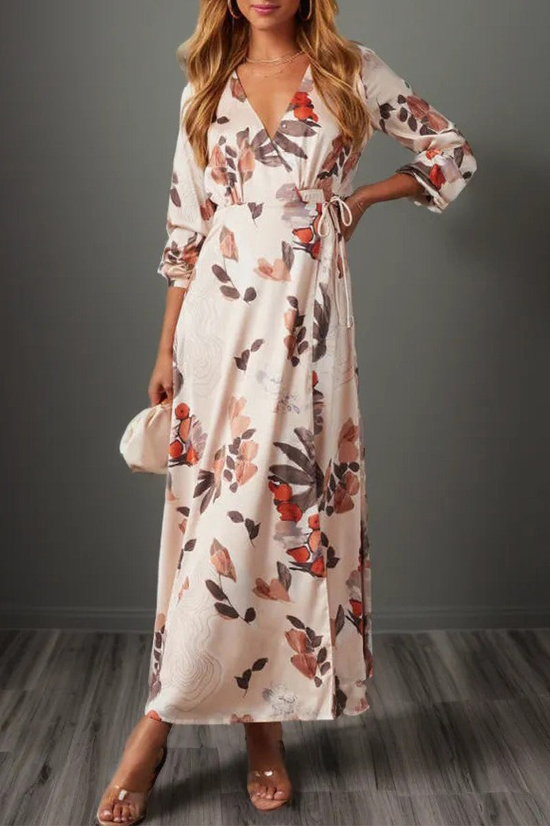 Elegant Floral Frenulum V Neck Printed Dress Dresses